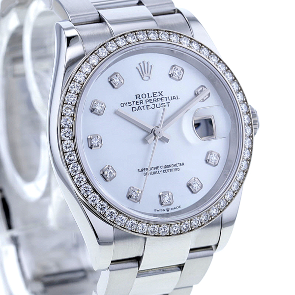 Rolex Datejust 36, Edelstahl, Lünette mit 52 Diamanten, Perlmutt-Blatt – Bild 3