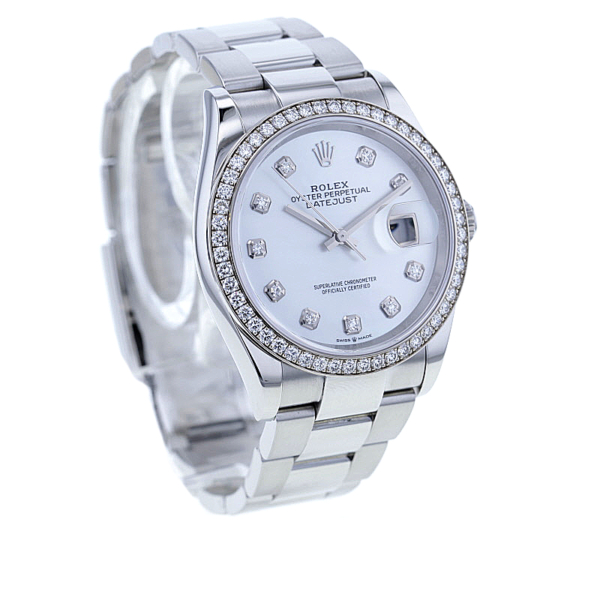 Rolex Datejust 36, Edelstahl, Lünette mit 52 Diamanten, Perlmutt-Blatt – Bild 5