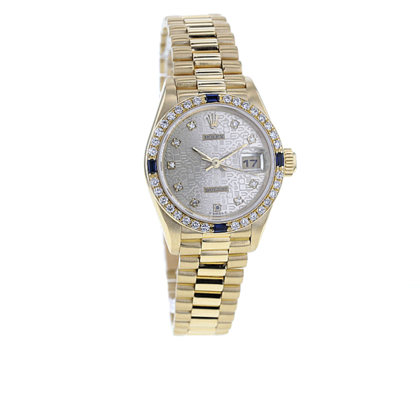 Rolex Lady Datejust 18K. Gold, Saphire, Diamanten, Originalbesatz – Bild 7