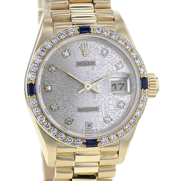 Rolex Lady Datejust 18K. Gold, Saphire, Diamanten, Originalbesatz