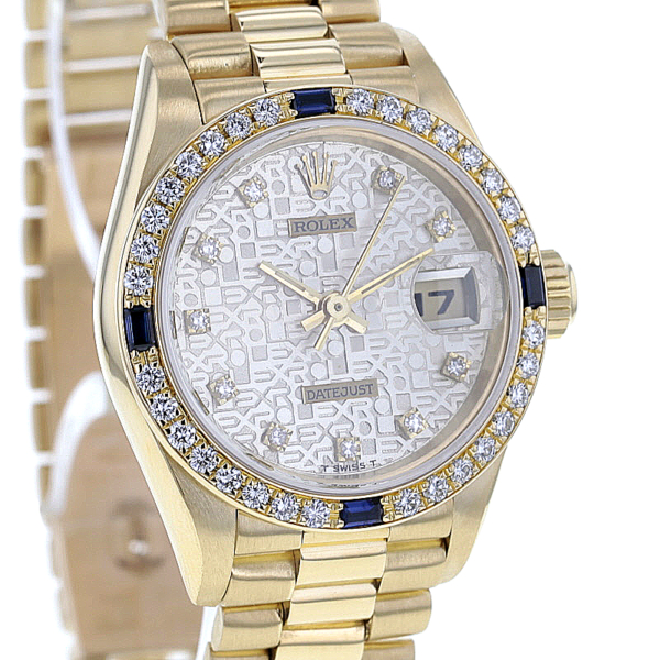 Rolex Lady Datejust 18K. Gold, Saphire, Diamanten, Originalbesatz – Bild 3