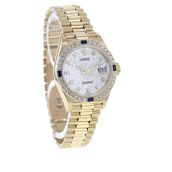 Rolex Lady Datejust 18K. Gold, Saphire, Diamanten, Originalbesatz – Bild 6