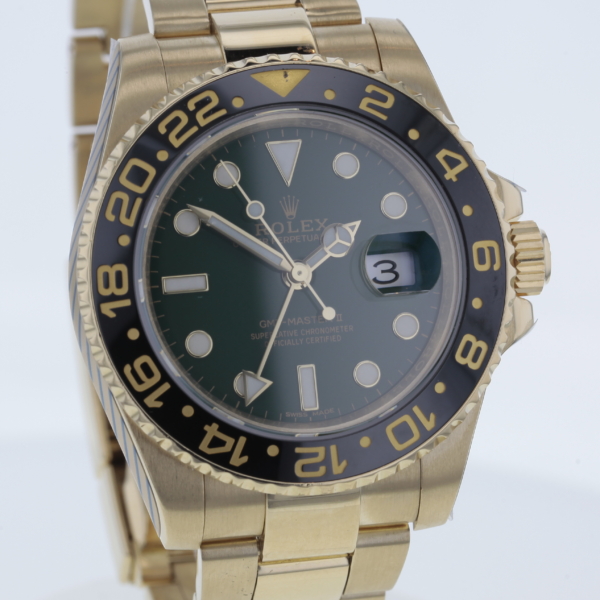 Rolex GMT-Master II Gelbgold 750/- Ref. 116718LN grünes Zifferblatt