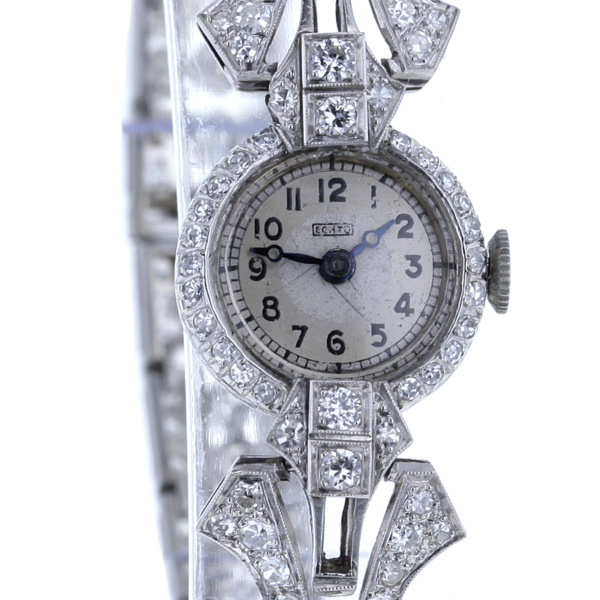 Art Deco Brillantuhr in Platin 950/- Handaufzug